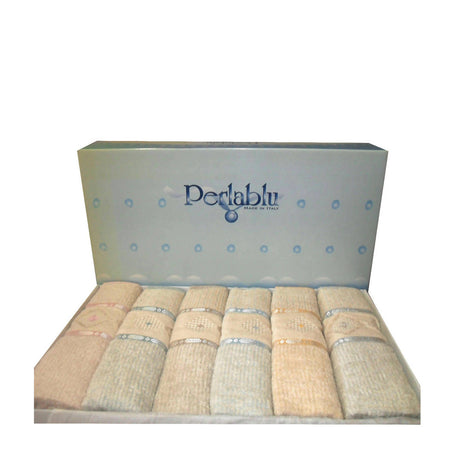 Completo bagno in spugna Perlablu 6 asciugamano viso + 6 ospiti ricamato e rifinito a mano 100% puro cotone Set Bagno L'Orchidea - Siderno, Commerciovirtuoso.it