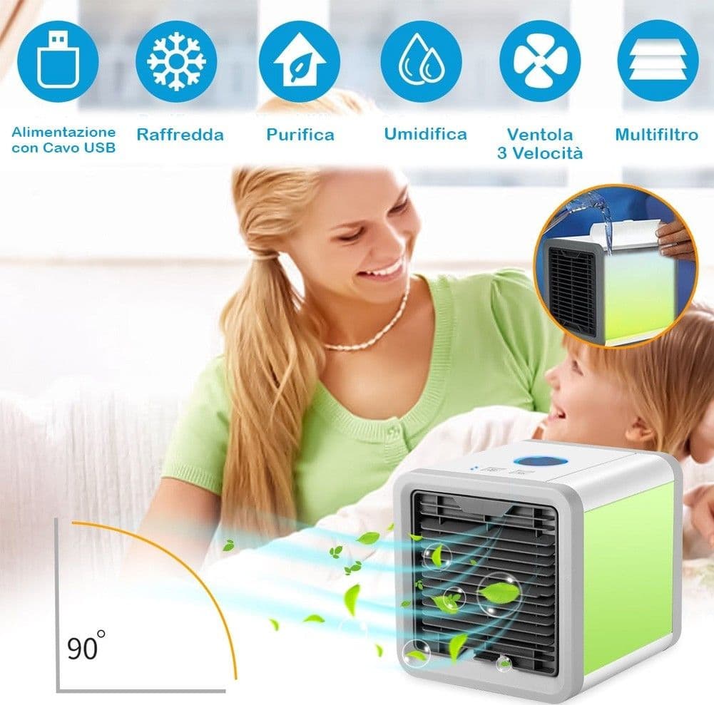 MINI CONDIZIONATORE PORTATILE DEUMIDIFICATORE A ACQUA USB VENTILATORE AUTO LED - 3