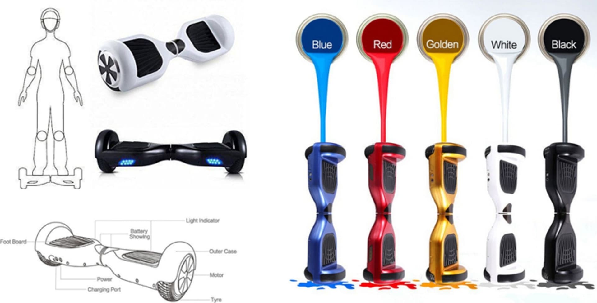 PEDANA SKATEBOARD A 2 RUOTE CON LUCI HOVERBOARD SMART BALANCE SCOOTER ELETTRICO - 2