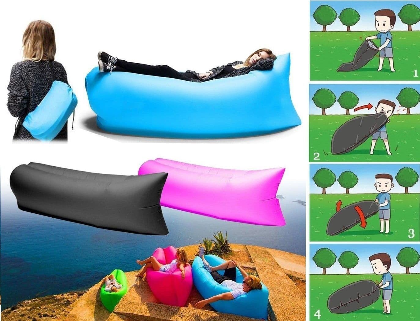 SOFA SACCO GONFIABILE MATERASSINO SPIAGGIA ARIA RELAX PISCINA DIVANO AMACA POUF - 2