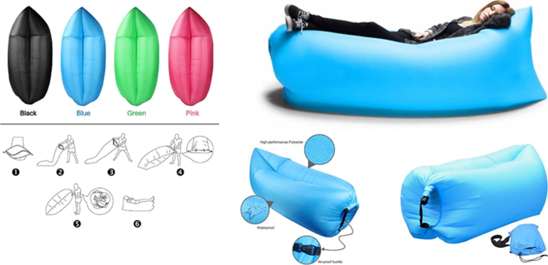SOFA SACCO GONFIABILE MATERASSINO SPIAGGIA ARIA RELAX PISCINA DIVANO AMACA POUF - 6