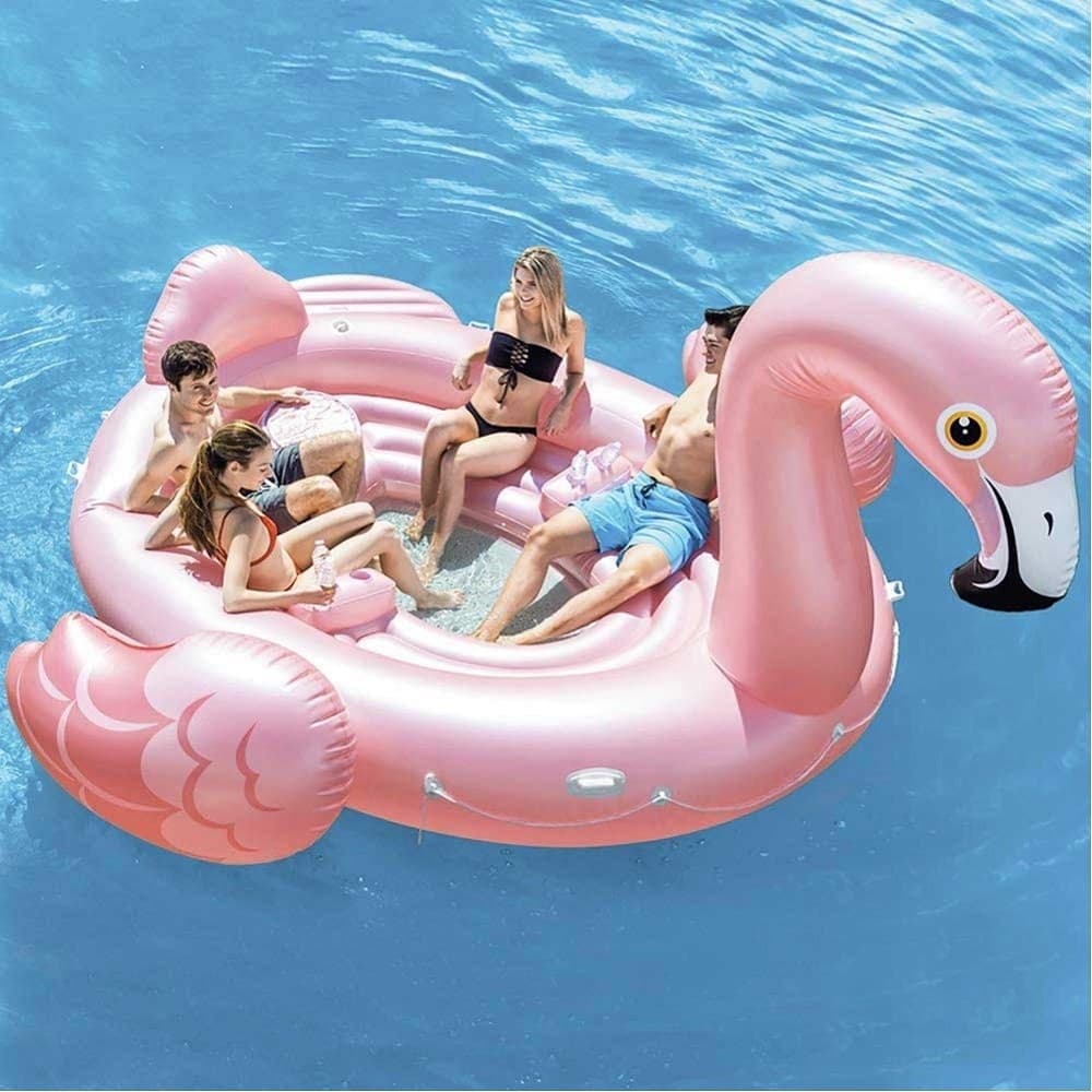 FENICOTTERO GONFIABILE GIGANTE ISOLA PARTY 422 X 373 X 185 CM MARE PISCINA 4 POSTI - 5