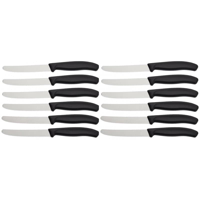 SET 12 COLTELLI DA TAVOLA CUCINA IN ACCIAIO INOX MANICO NERO RIVESTIMENTO - 2