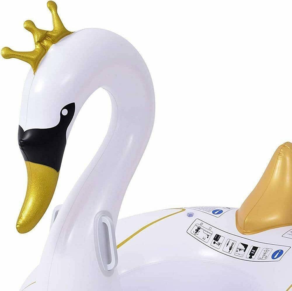 CIAMBELLA SALVAGENTE CAVALCABILE CIGNO BIANCO E ORO BAMBINI 115CM MARE PISCINA - 2
