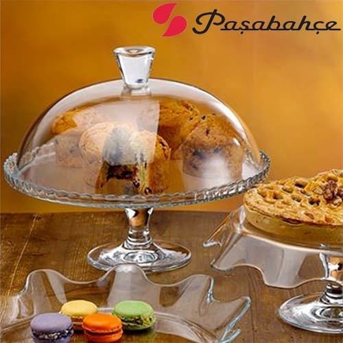 VASSOIO ALZATINA PER TORTA IN VETRO CUPOLA DA 32 CM CON PIEDE SET PATISSERIE - 2