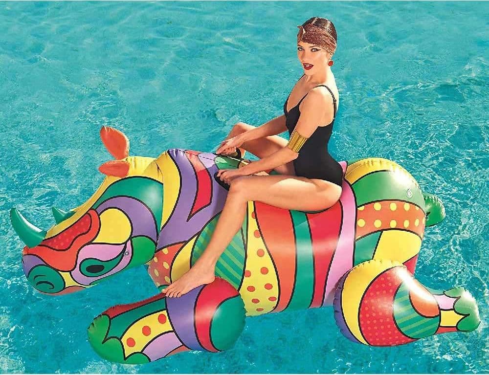 RINOCERONTE FASHION CAVALCABILE GIGANTE 201 X 102 CM GONFIABILE MULTICOLORE - 3