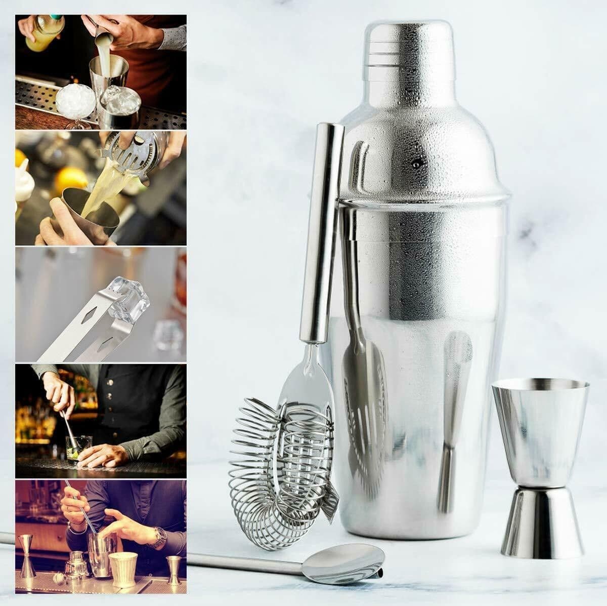 KIT PER COCKTAIL BARMAN BARTENDER SHAKER MIXER ACCIAIO 750ML SUPPORTO IN LEGNO - 3