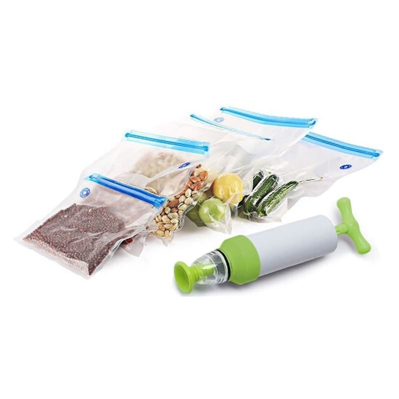 SET SACCHETTI ZIP SOTTOVUOTO CON POMPA A MANO 2 CLIP CHIUDI BUSTE SIGILLA CHIUDI - 4