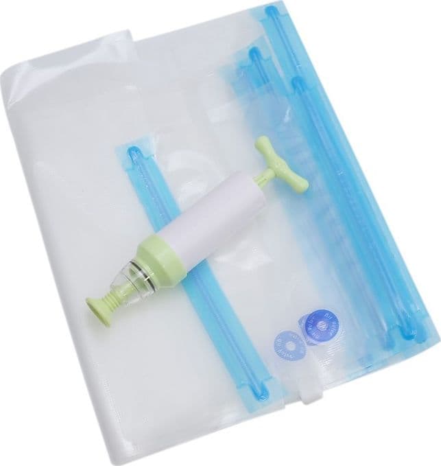 SET SACCHETTI ZIP SOTTOVUOTO CON POMPA A MANO 2 CLIP CHIUDI BUSTE SIGILLA CHIUDI - 5