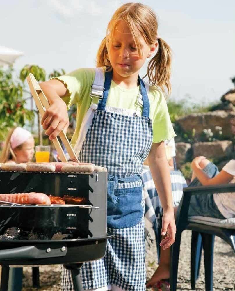 BARBECUE TROLLEY A CARBONELLA IN METALLO E LEGNO BBQ BRACIERE PORTATILE RIPIANI - 4