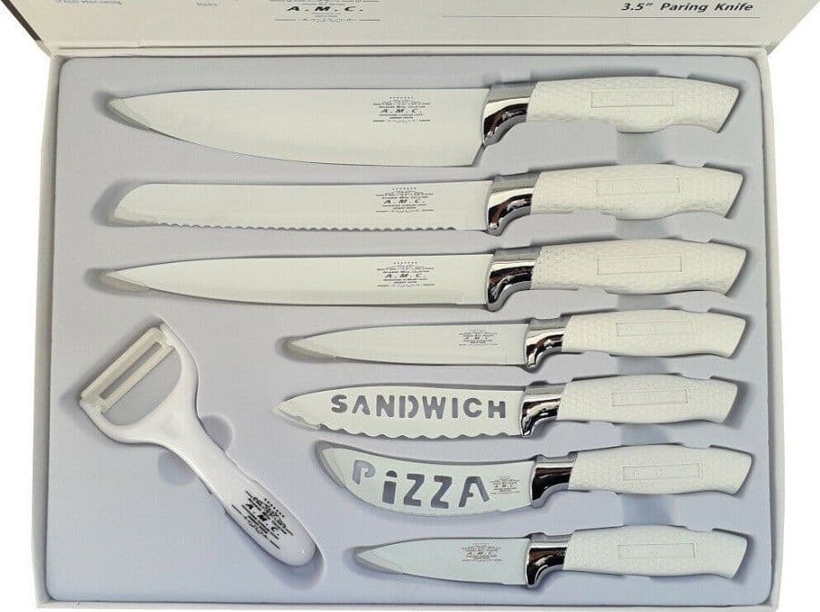 SET 7 COLTELLI DA CUCINA IN ACCIAIO MANICO ANTISCIVOLO PIU PELAPATATE WHITE - 2