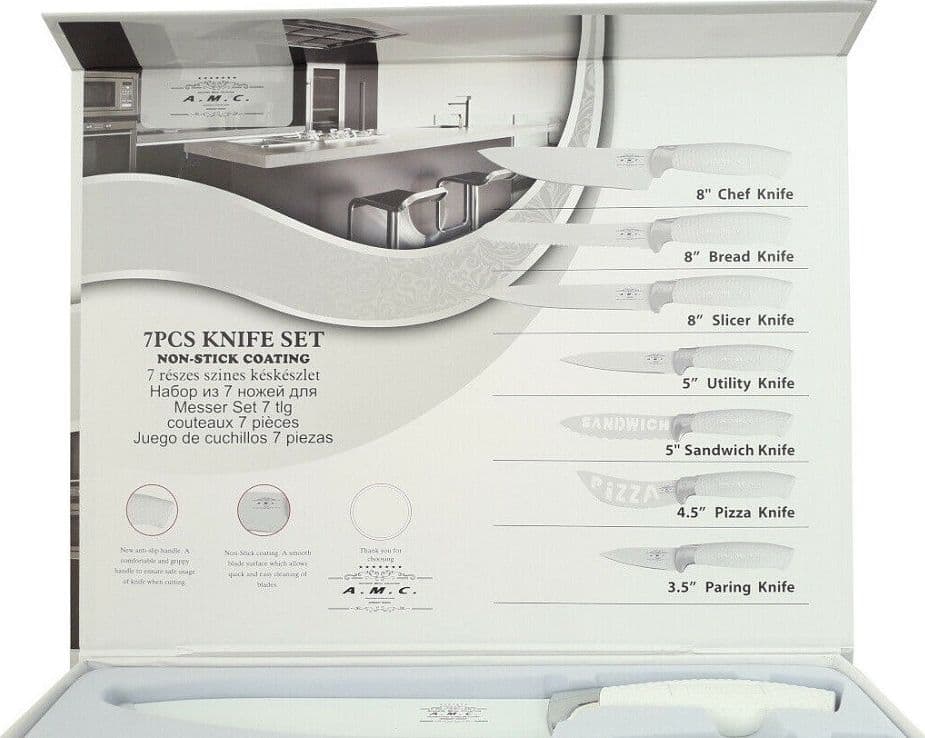SET 7 COLTELLI DA CUCINA IN ACCIAIO MANICO ANTISCIVOLO PIU PELAPATATE WHITE - 3
