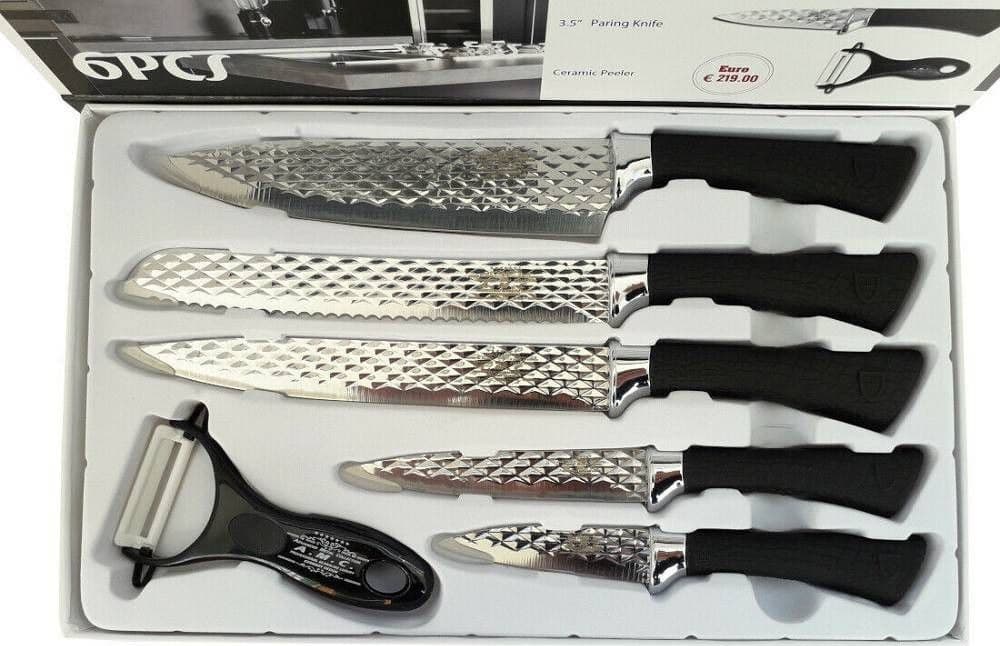 SET 5 COLTELLI PELAPATATE DA CUCINA IN ACCIAIO MANICO ANTISCIVOLO DIAMOND - 2