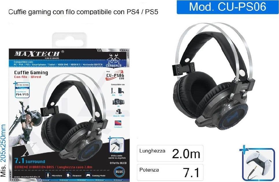 CUFFIE GAMING PER PC PS4 XBOX ONE CONTROLLO VOLUME E MICROFONO USB AUX CERBERUS - 3
