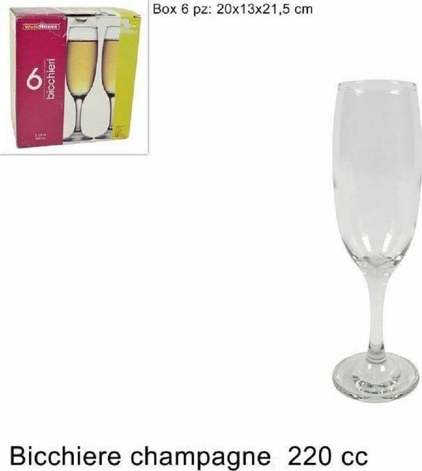 SET 6 PEZZI BICCHIERI CALICI VETRO 220CC 7 1/2 OZ WELKHOME NEVAKAR CHAMPAGNE