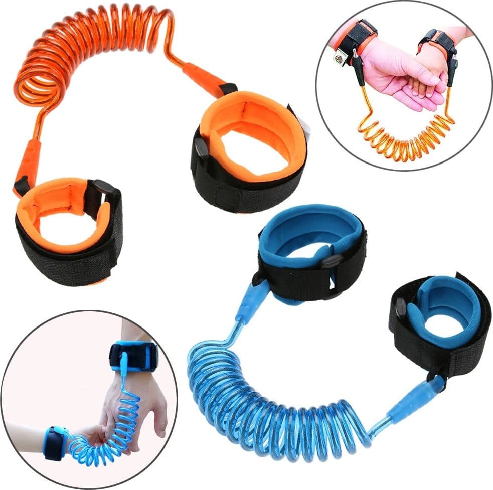BRACCIALE SICUREZZA BAMBINO ANTI SMARRIMENTO REGOLABILE BLU ARANCIONE GUINZAGLIO - 2
