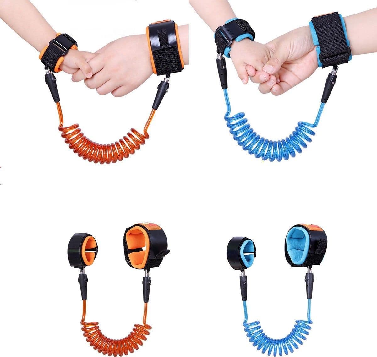 BRACCIALE SICUREZZA BAMBINO ANTI SMARRIMENTO REGOLABILE BLU ARANCIONE GUINZAGLIO - 3