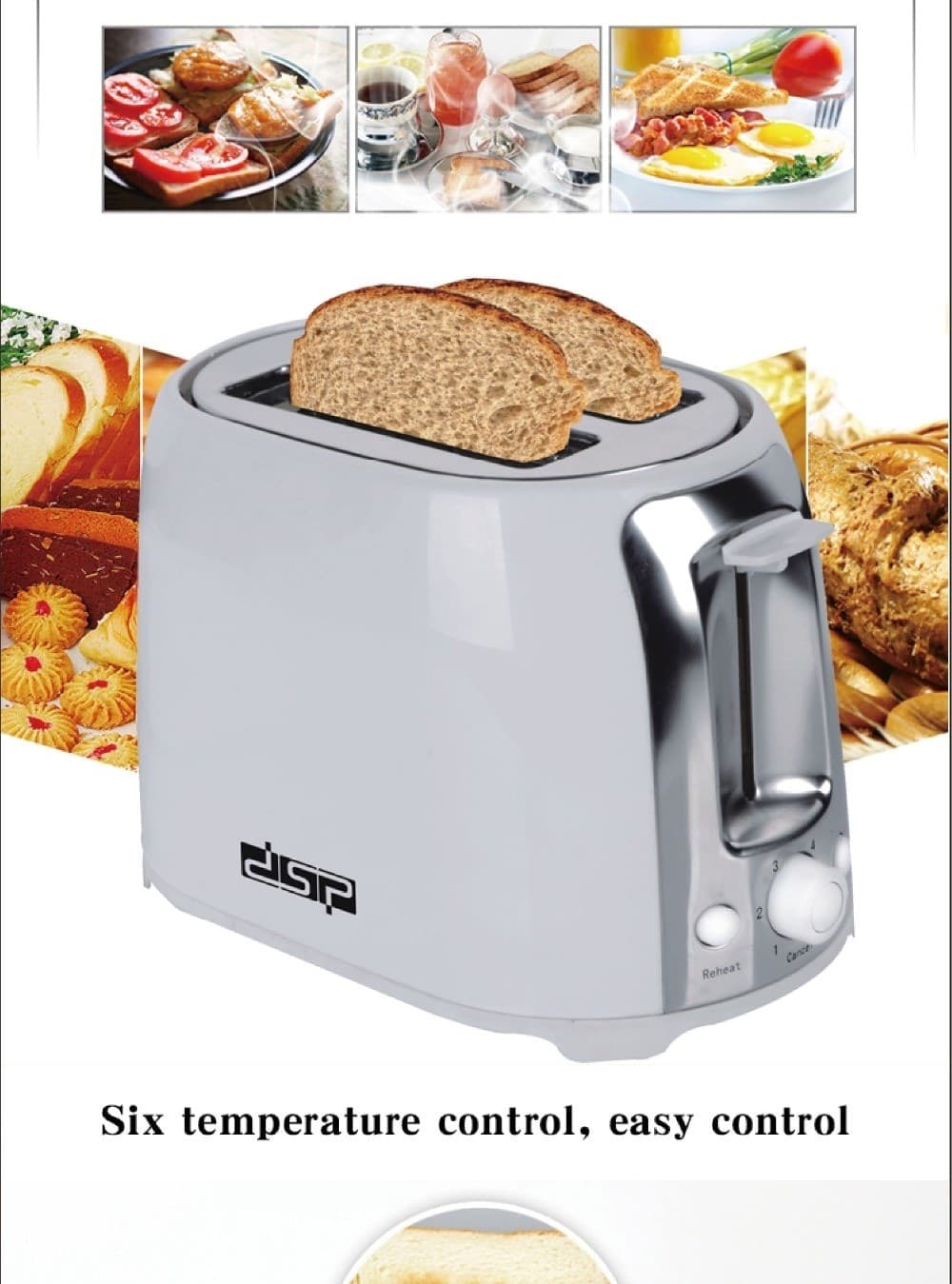 TOSTAPANE PER 2 FETTE 750 W 6 LIVELLI FUNZIONE SCONGELAMENTO TOAST BIANCO - 4