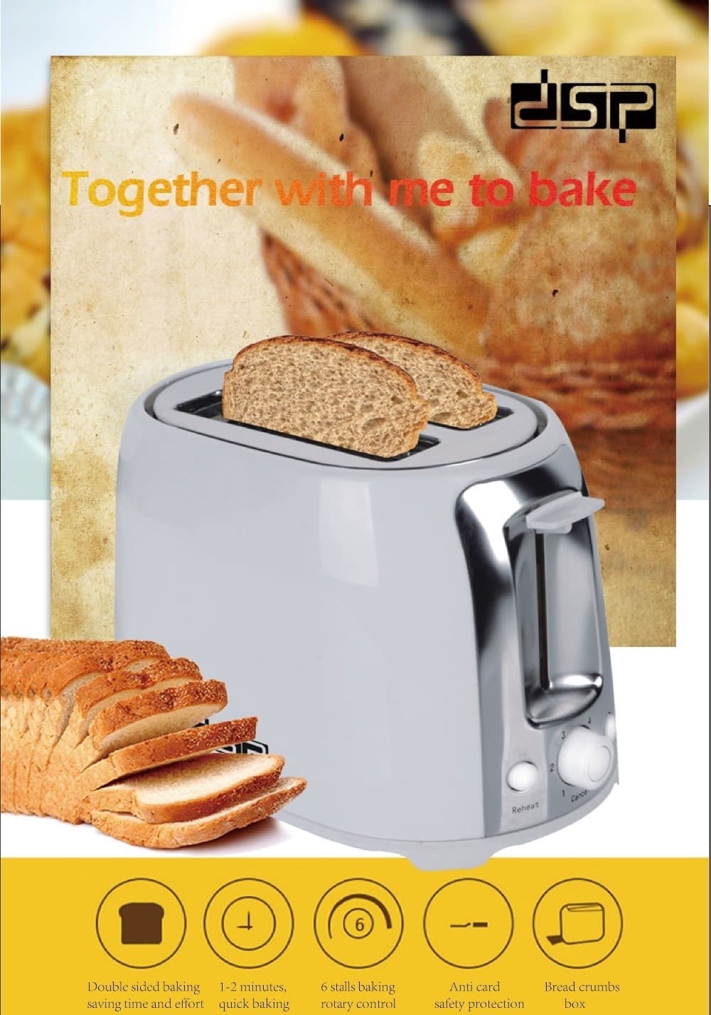 TOSTAPANE PER 2 FETTE 750 W 6 LIVELLI FUNZIONE SCONGELAMENTO TOAST BIANCO - 7