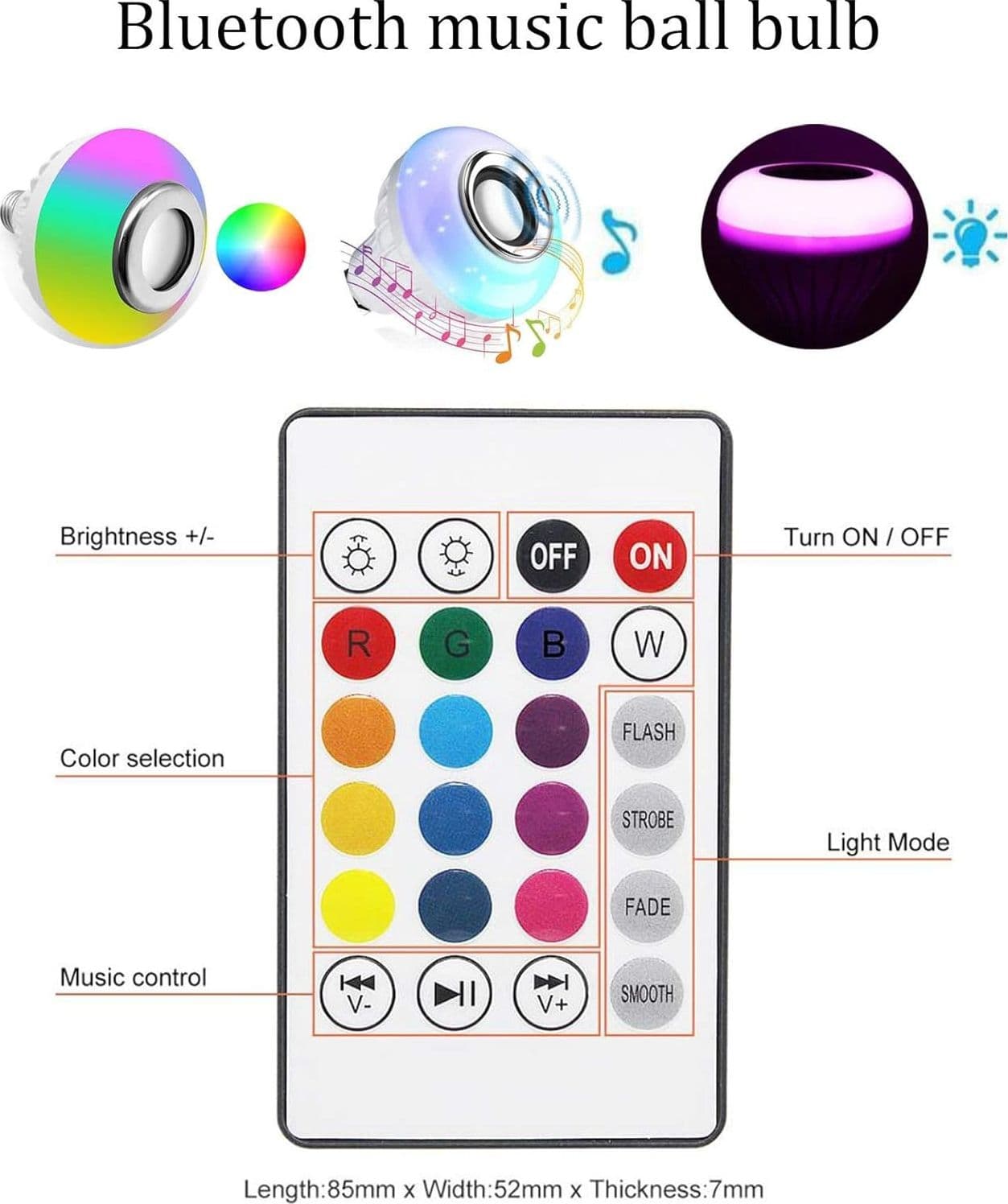 LAMPADINA CASSA BLUETOOTH COLORATA LED E27 RGB BULBO MUSICA LAMPADA TELECOMANDO - 9