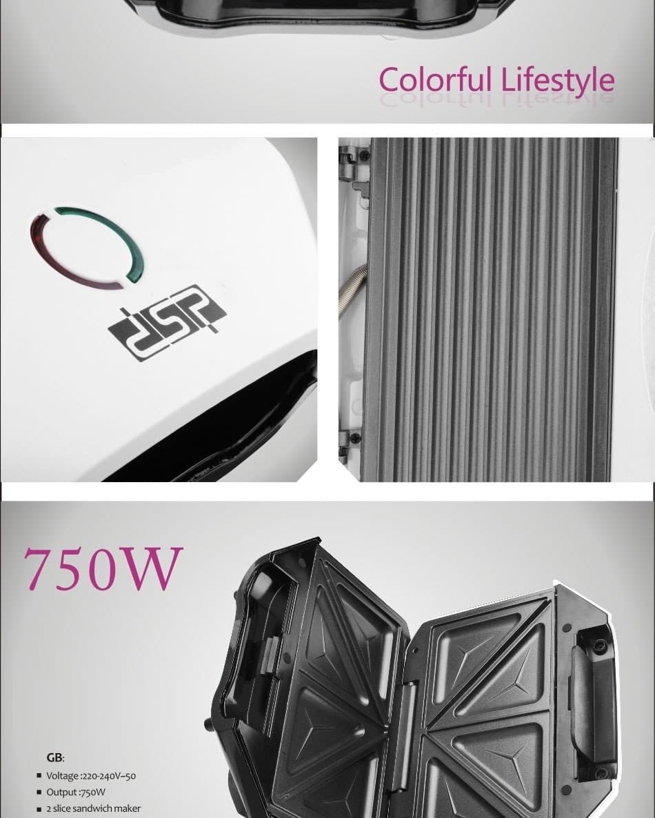 TOSTIERA ELETTRICA PIASTRA GRILL SANDWICH ANTIADERENTE TOSTAPANE ELETTRICO 750W - 5