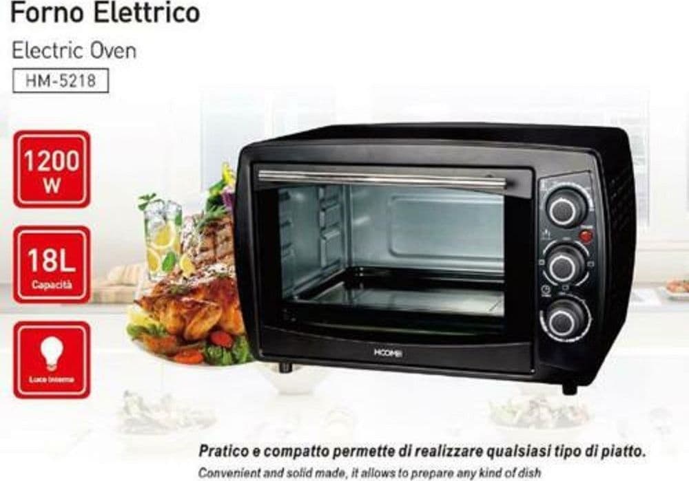FORNO FORNETTO ELETTRICO 1200 WATT 18 LITRI LUCE INTERNA TIMER E TERMOSTATO - 1