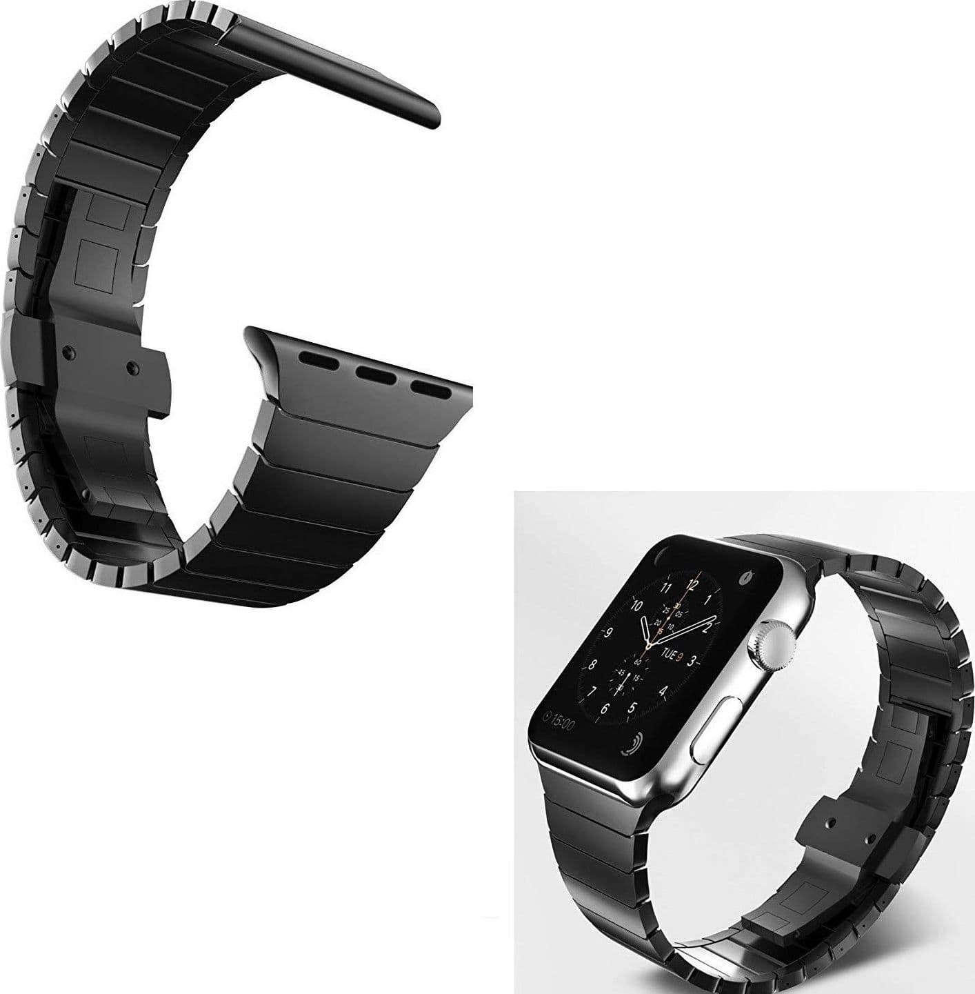 CINTURINO NERO 42MM CATENA COMPATIBILE CON IWATCH SERIE 3/2/1 CHIUSURA FARFALLA
