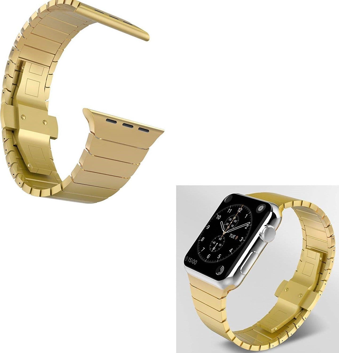 CINTURINO ORO 42MM CATENA COMPATIBILE CON IWATCH SERIE 3/2/1 CHIUSURA FARFALLA
