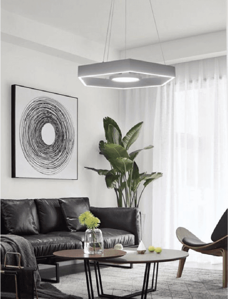 LAMPADARIO A SOSPENSIONE 34WATT LED ROMBO GRIGIO TONO BIANCO FREDDO 6500K LP-07G - 3