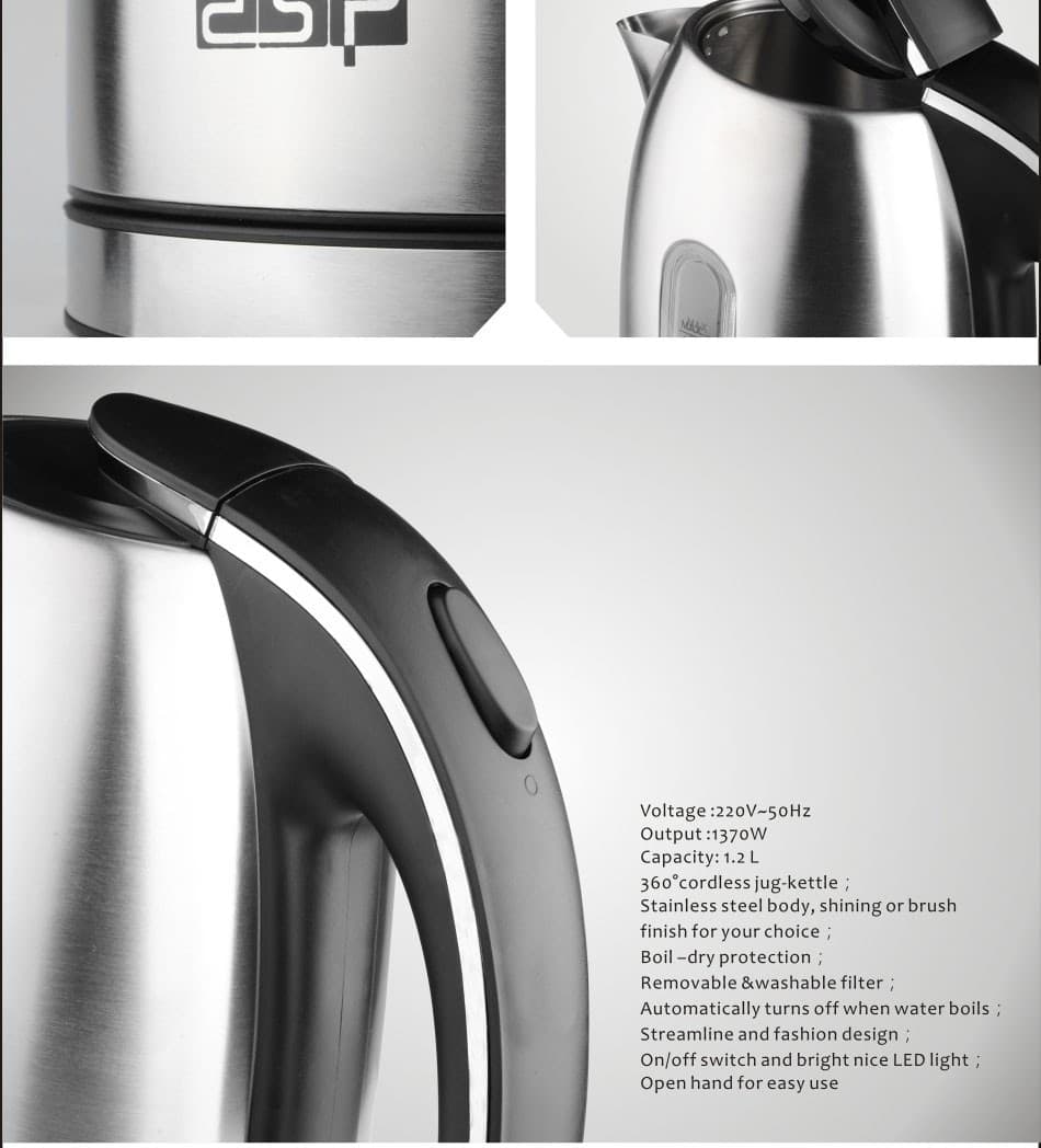 BOLLITORE ELETTRICO A CARAFFA DA 1,2LT IN ACCIAIO INOX PER TE' E INFUSI 1370W - 4