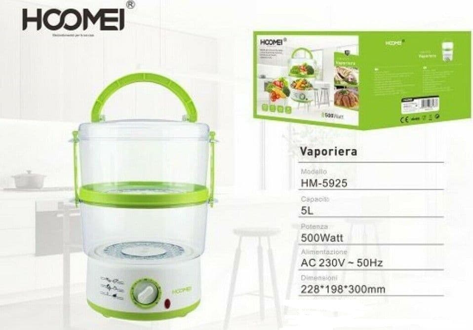 VAPORIERA A 2 PIANI CAPACITA' 2 X 2,5 LITRI TIMER 60 MINUTI 500W CARNE VERDURE