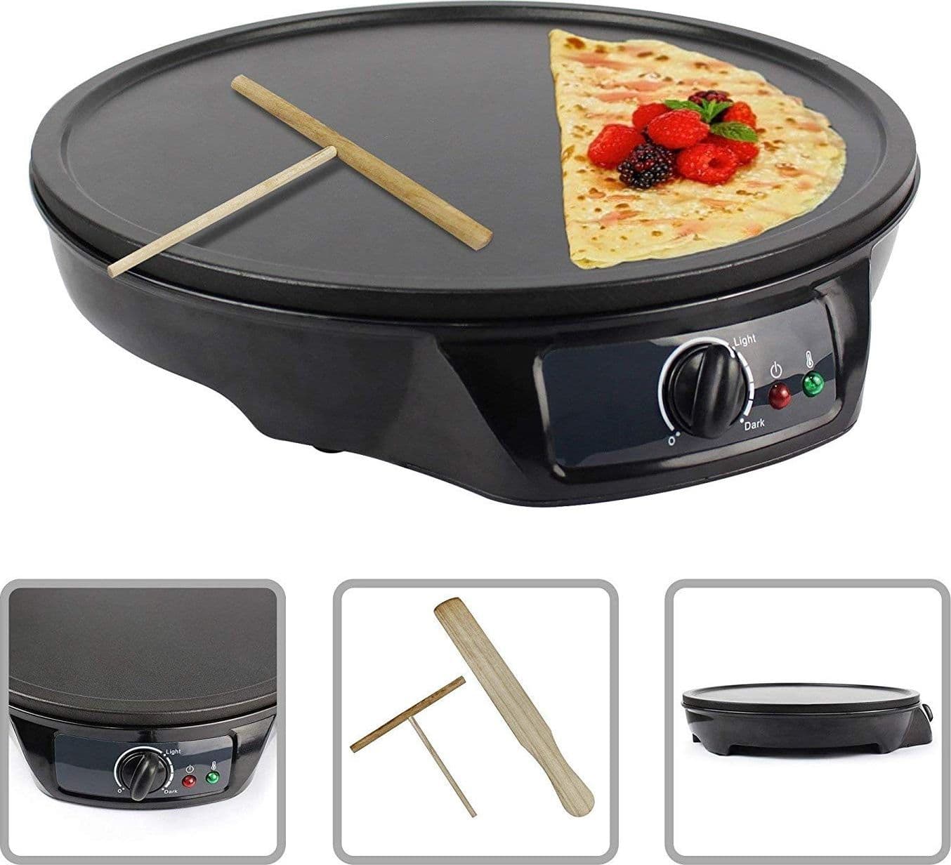 CREPIERA PIASTRA ANTIADERENTE CREPES PIADINE ELETTRICA DIAMETRO 30 CM 1000 WATT
