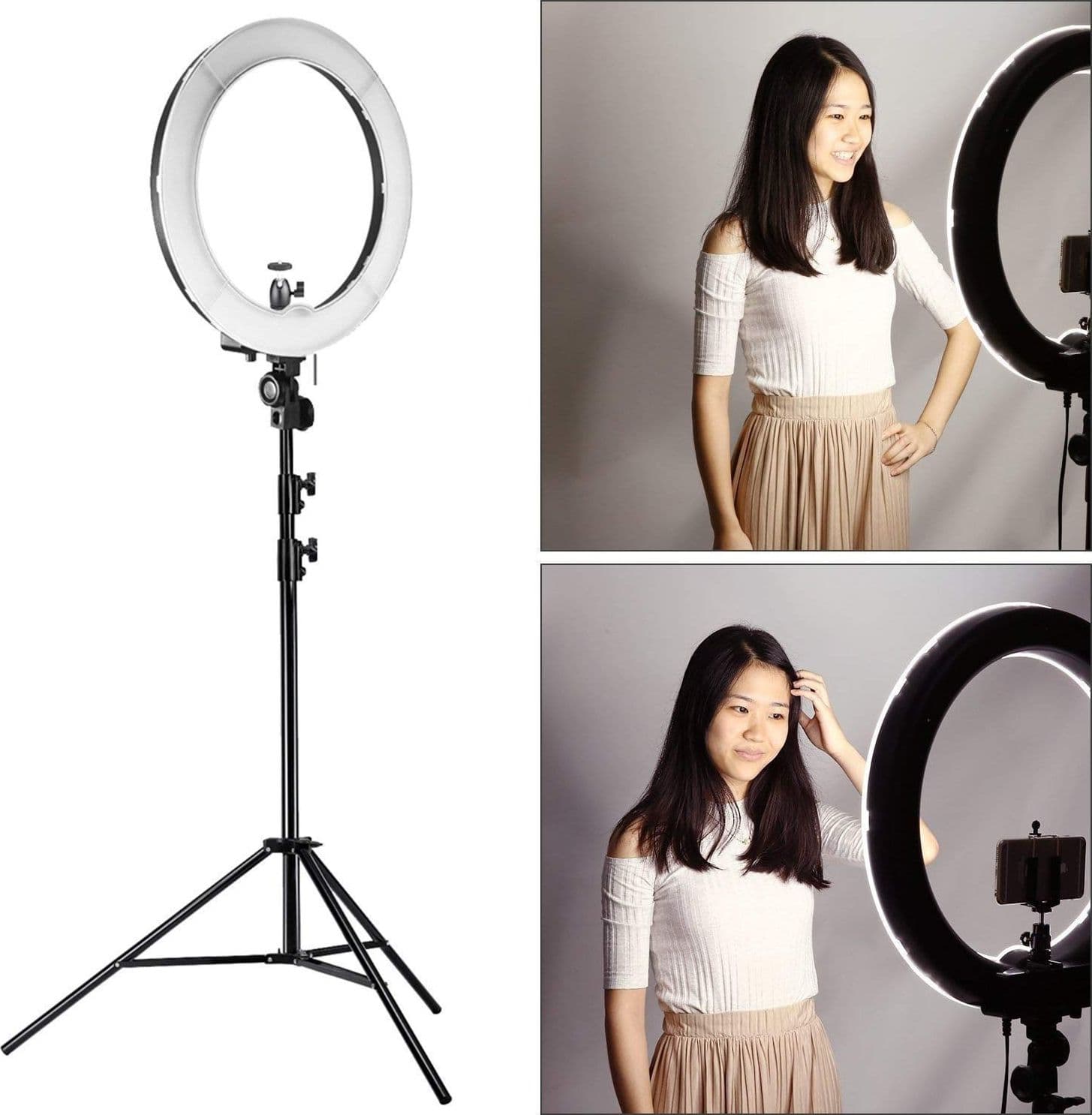 LUCE AD ANELLO 16" DIMMERABILE A LED PER STUDIO FOTOGRAFICO TREPPIEDE REGOLABILE