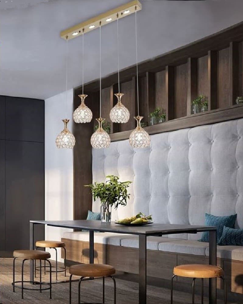 LAMPADARIO DA SOFFITTO A SOSPENSIONE PLAFONIERA SFERE CRISTALLI ATTACCO G9 B26 - 4