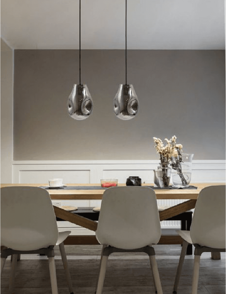 LAMPADA LAMPADARIO SOSPENSIONE E27 DROP IN VETRO ARGENTO GRIGIO SCURO IP20 LP – TrAdE Shop Traesio – moderno