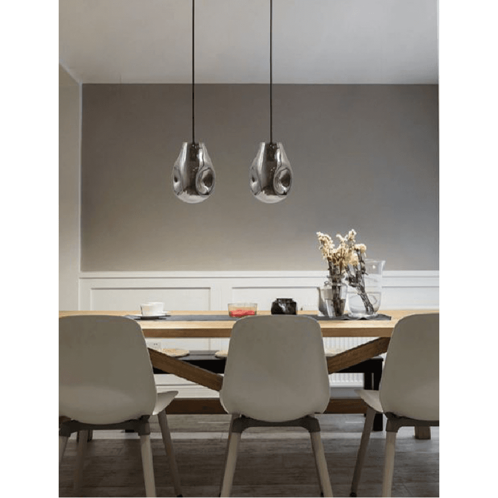 LAMPADA LAMPADARIO SOSPENSIONE E27 DROP IN VETRO ARGENTO GRIGIO SCURO IP20 LP - 11