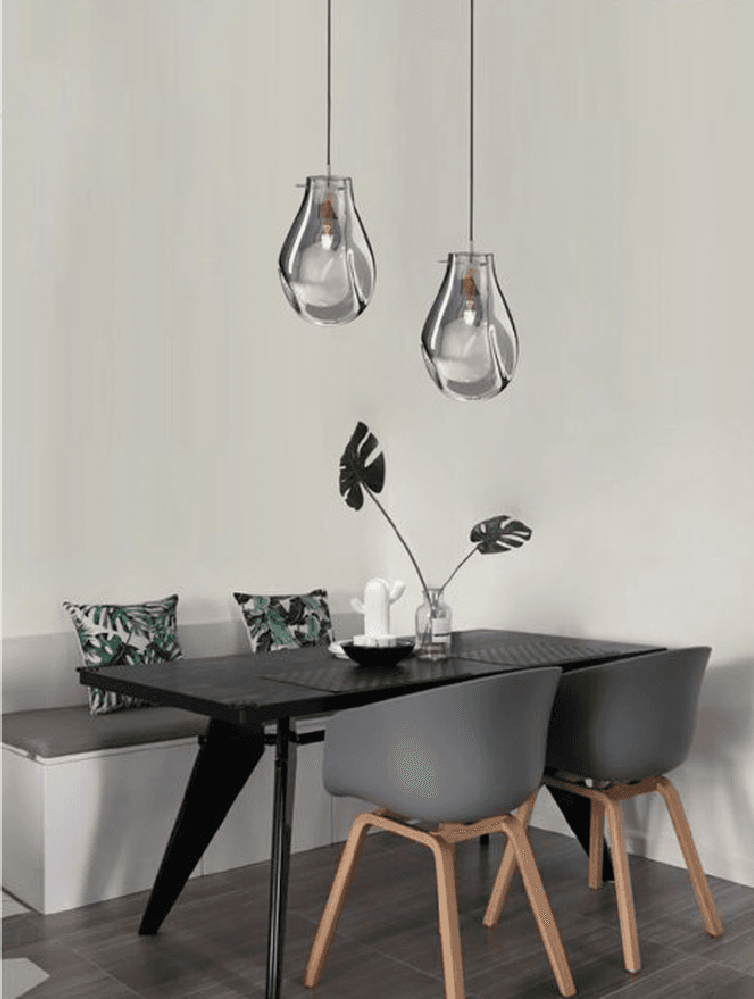 LAMPADA LAMPADARIO SOSPENSIONE E27 DROP IN VETRO ARGENTO GRIGIO SCURO IP20 LP – TrAdE Shop Traesio – moderno