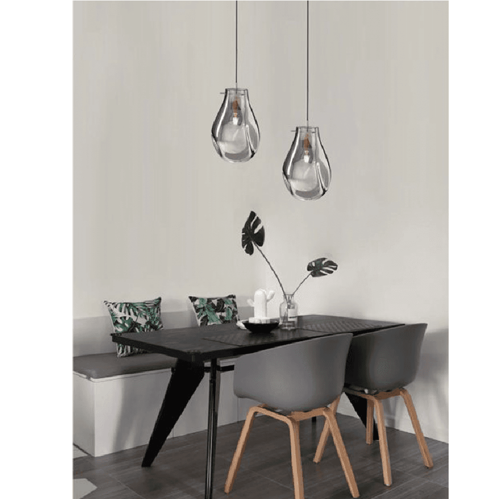 LAMPADA LAMPADARIO SOSPENSIONE E27 DROP IN VETRO ARGENTO GRIGIO SCURO IP20 LP - 12