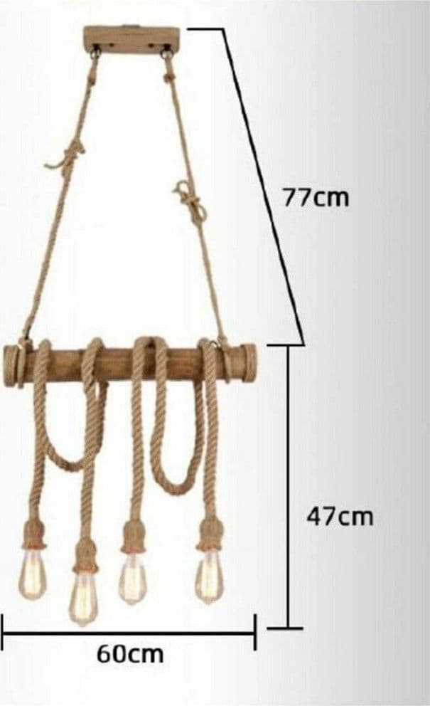 LAMPADARIO SOSPENSIONE CON CORDA IN CANAPA 4 PORTALAMPADA E27 STILE COUNTRY B23 - 3