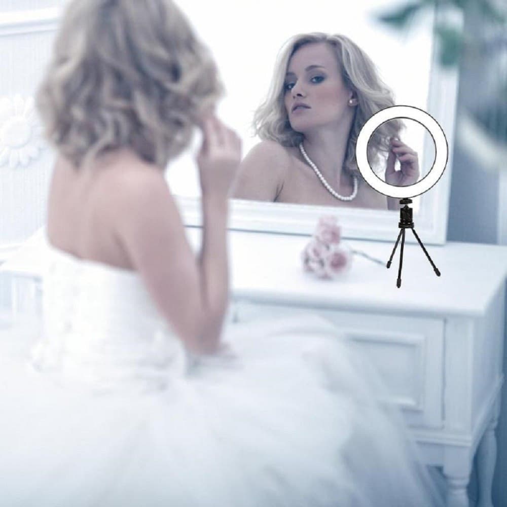 ANELLO PUNTO LUCE LED FOTOGRAFIA MAKEUP VIDEO DIFFUSORE CIRCOLARE 6" 16CM DIMMER - 4