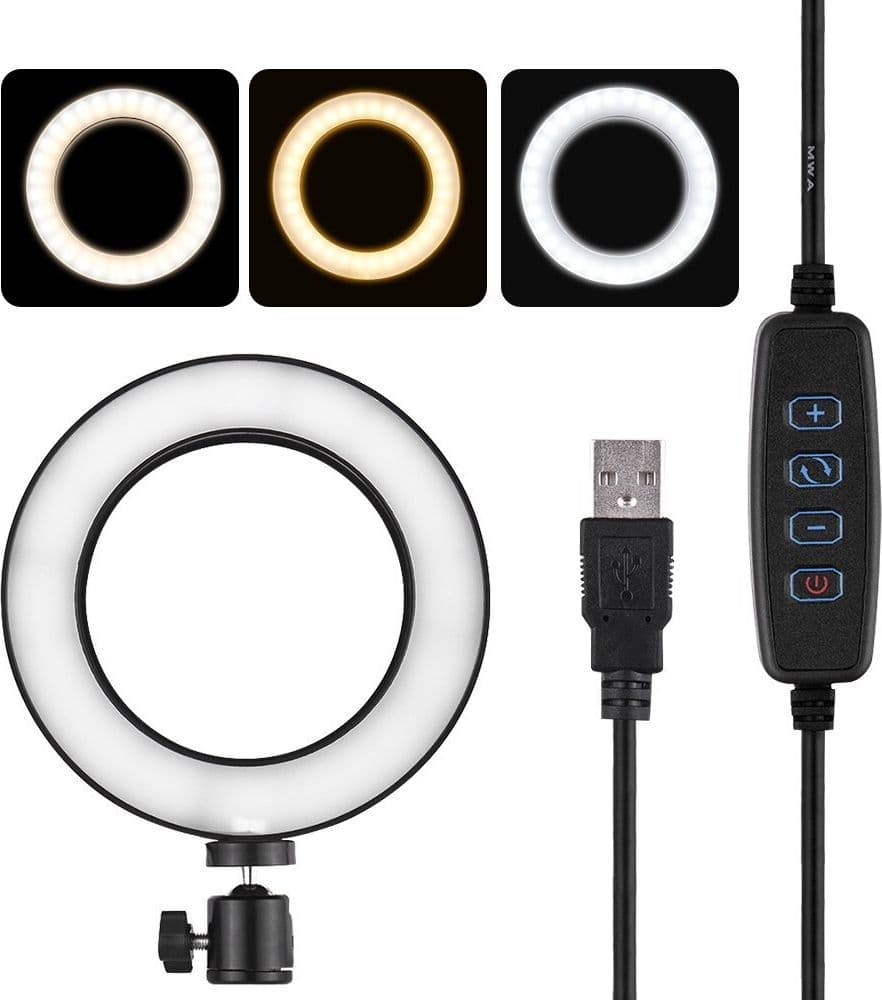 ANELLO PUNTO LUCE LED FOTOGRAFIA MAKEUP VIDEO DIFFUSORE CIRCOLARE 6" 16CM DIMMER - 6