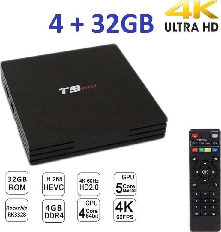 SMART TV BOX T9 PRO ANDROID 7.1.2 4GB RAM 32GB 4K IPTV GPU 5 CORE QUAD WIFI - 2