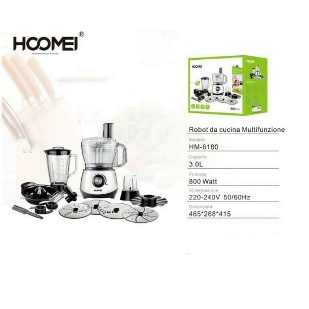 ROBOT DA CUCINA MULTIFUNZIONE IN ABS E ACCIAIO INOX 800 WATT 3LT HOOMEI HM-6180