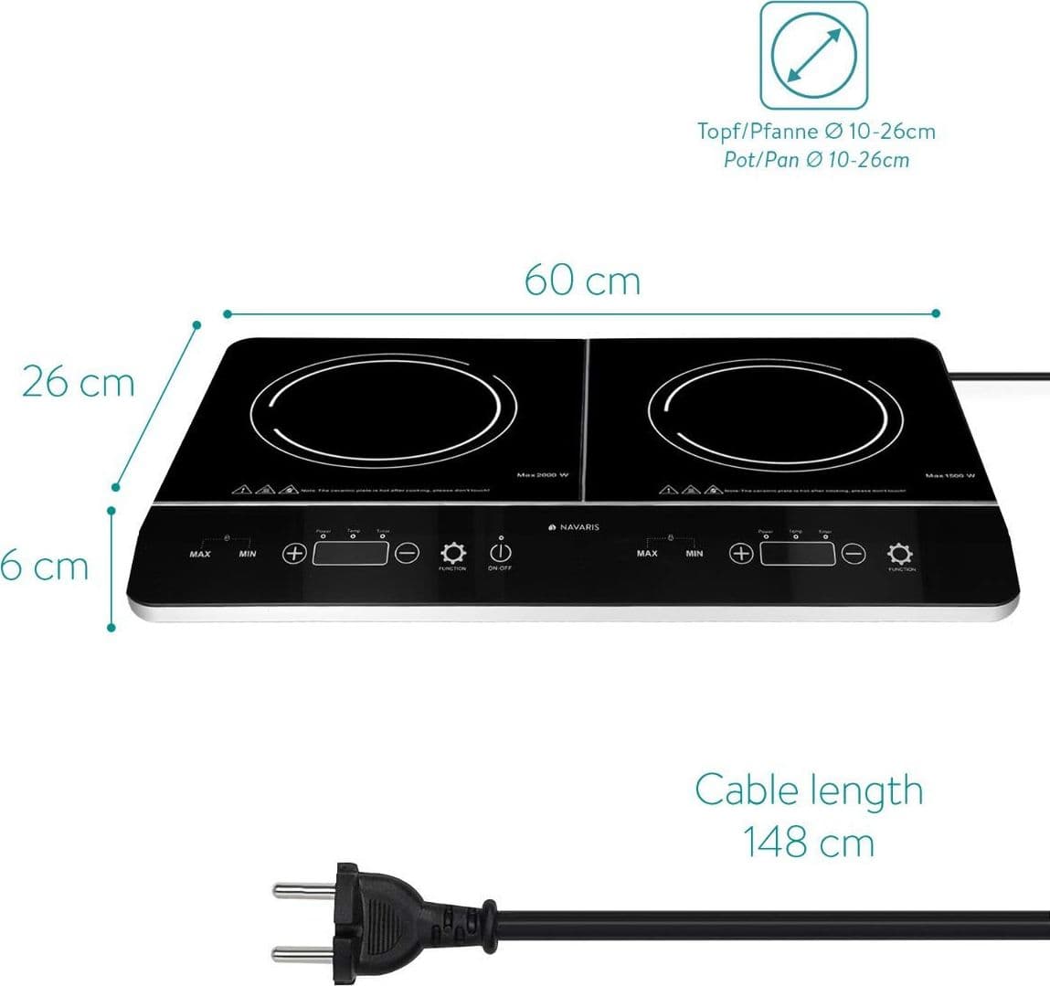 DOPPIA PIASTRA A INDUZIONE 3500W FORNELLO ELETTRICO CON DISPLAY DIGITALE E TIMER - 4