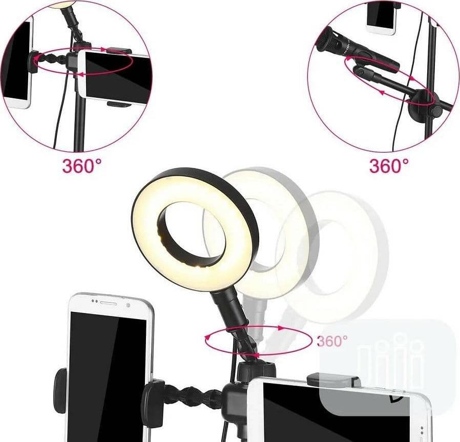 ANELLO LUMINOSO A LED PER SELFIE CON SUPPORTO CELLULARE MICROFONO CAMERA 16CM - 3