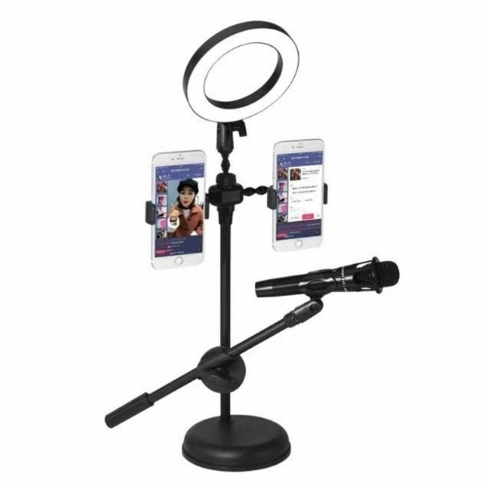 ANELLO LUMINOSO A LED PER SELFIE CON SUPPORTO CELLULARE MICROFONO CAMERA 16CM - 4