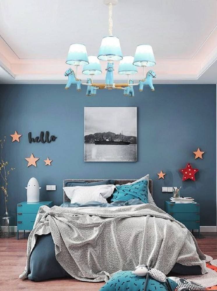 LAMPADARIO PER CAMERETTA A SOSPENSIONE CAVALLO IN RESINA 5 PORTALAMPADA E27 A45 - 4