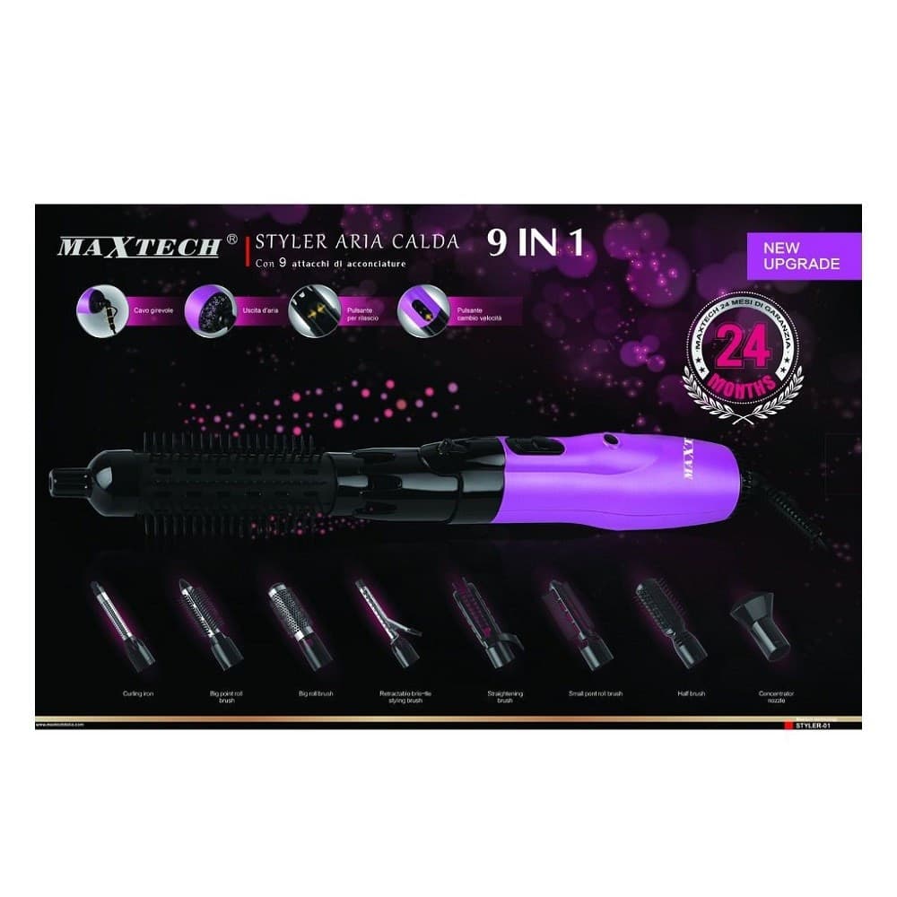 PIASTRA PER CAPELLI 9IN1 SPAZZOLA CAVO GIREVOLE ACCONCIATURA MAXTECH STYLER-01 - 2
