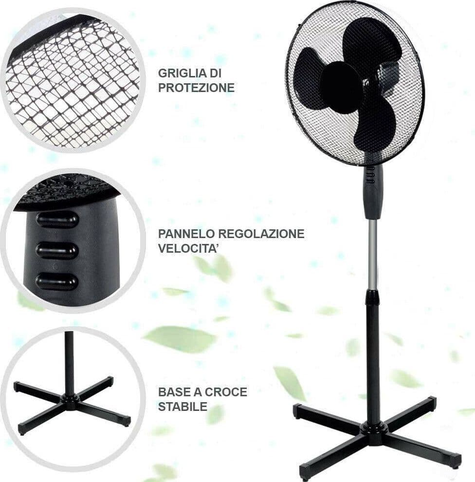 VENTILATORE A COLONNA PIANTANA 45W PALE 40CM 3 VELOCITÀ ALTEZZA REGOLABILE NERO - 3