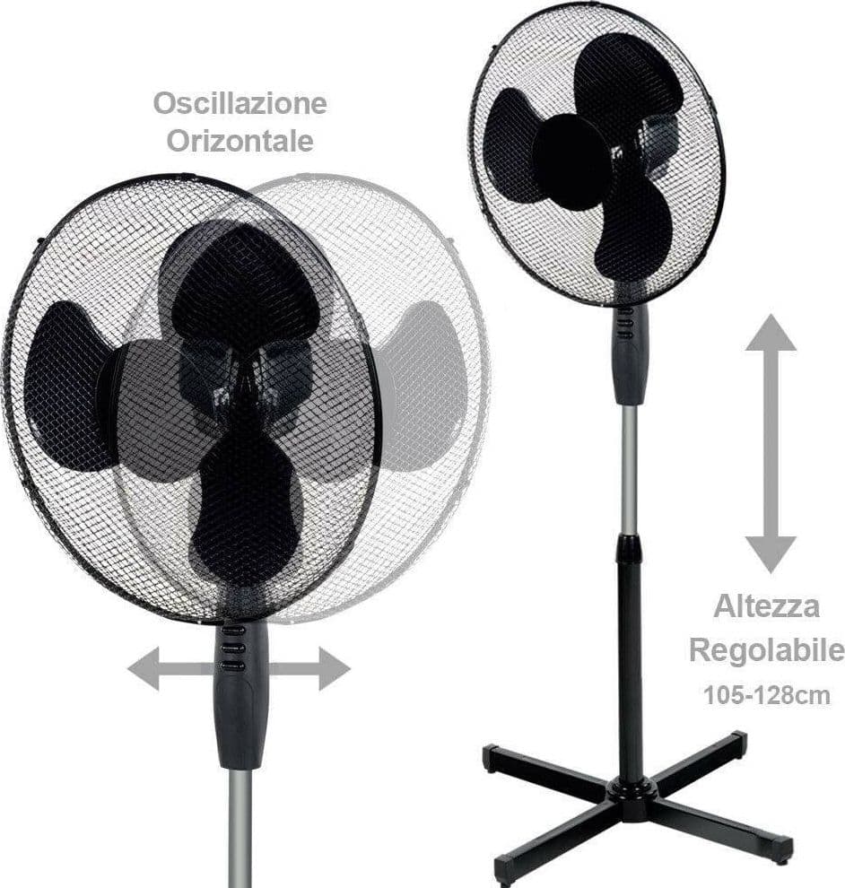 VENTILATORE A COLONNA PIANTANA 45W PALE 40CM 3 VELOCITÀ ALTEZZA REGOLABILE NERO - 5